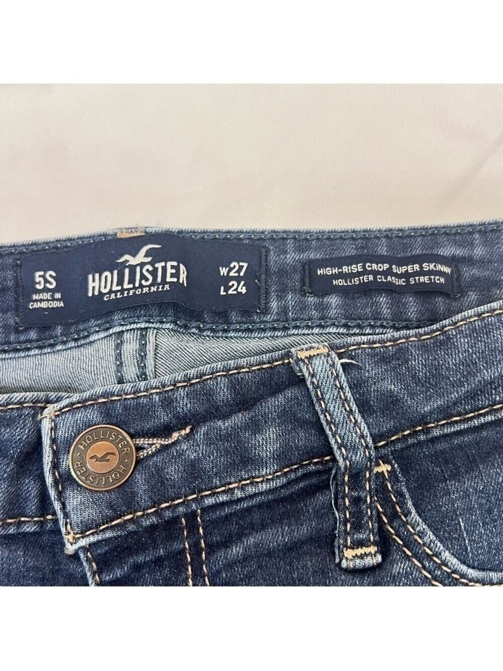 Hollister Jeans Womens Sz 5 S Blue High Rise Super Skinny Crop Distressed 27x24 - Picture 11 of 14